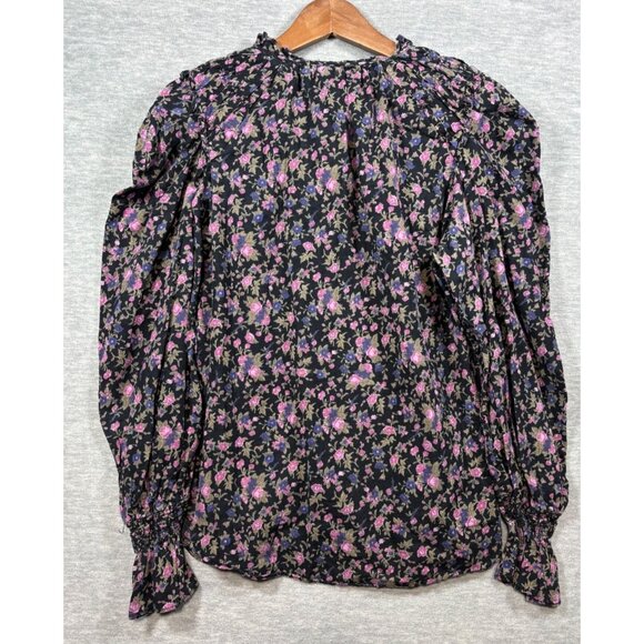 Free People Meant to Be Blouse M Black Floral Puff Boho Romantic - Picture 6 of 6